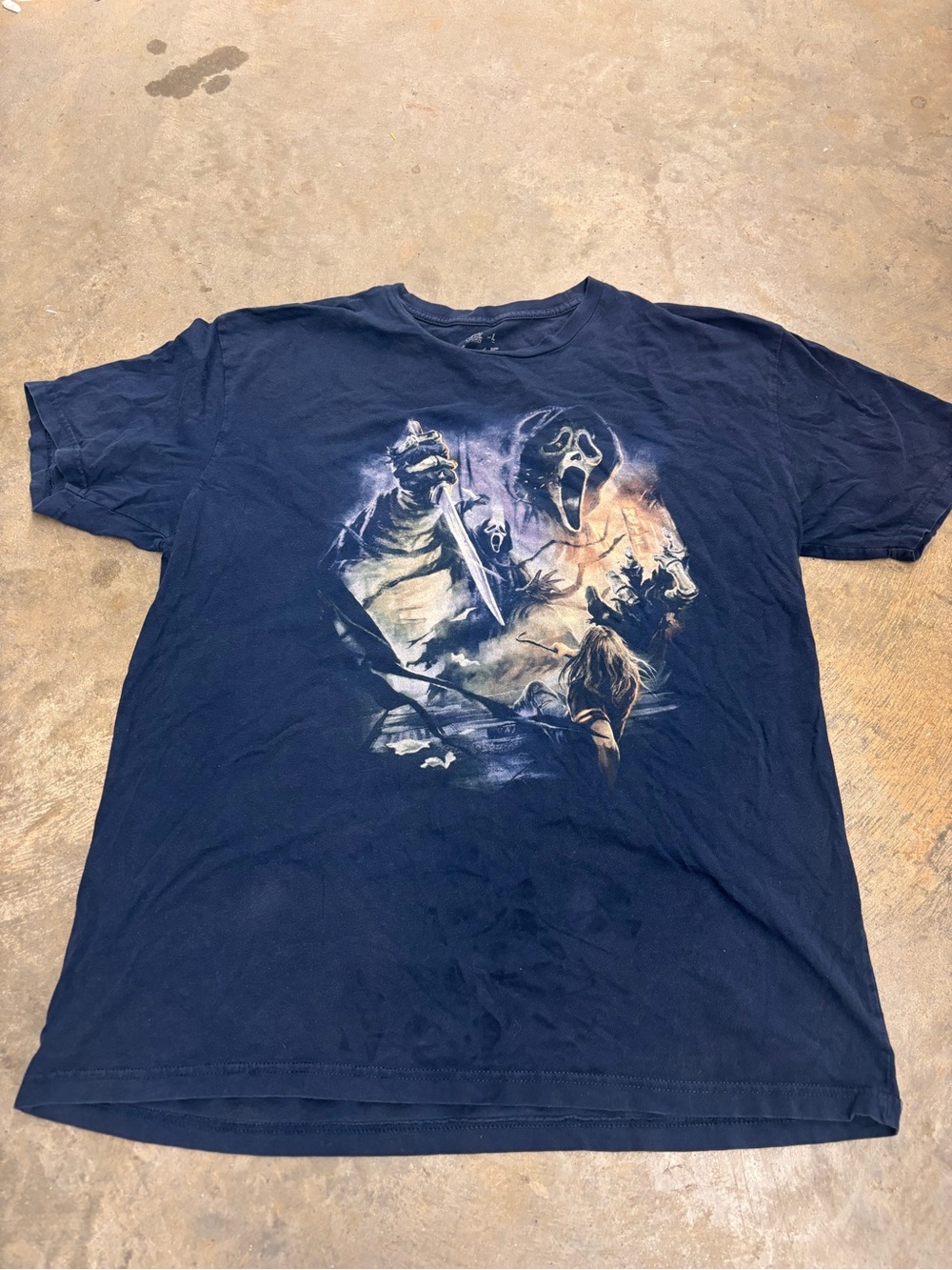 Cavity Colors Ghost Face Horror Graphic Tee Shirt Navy Blue Mens Large Y2K Style